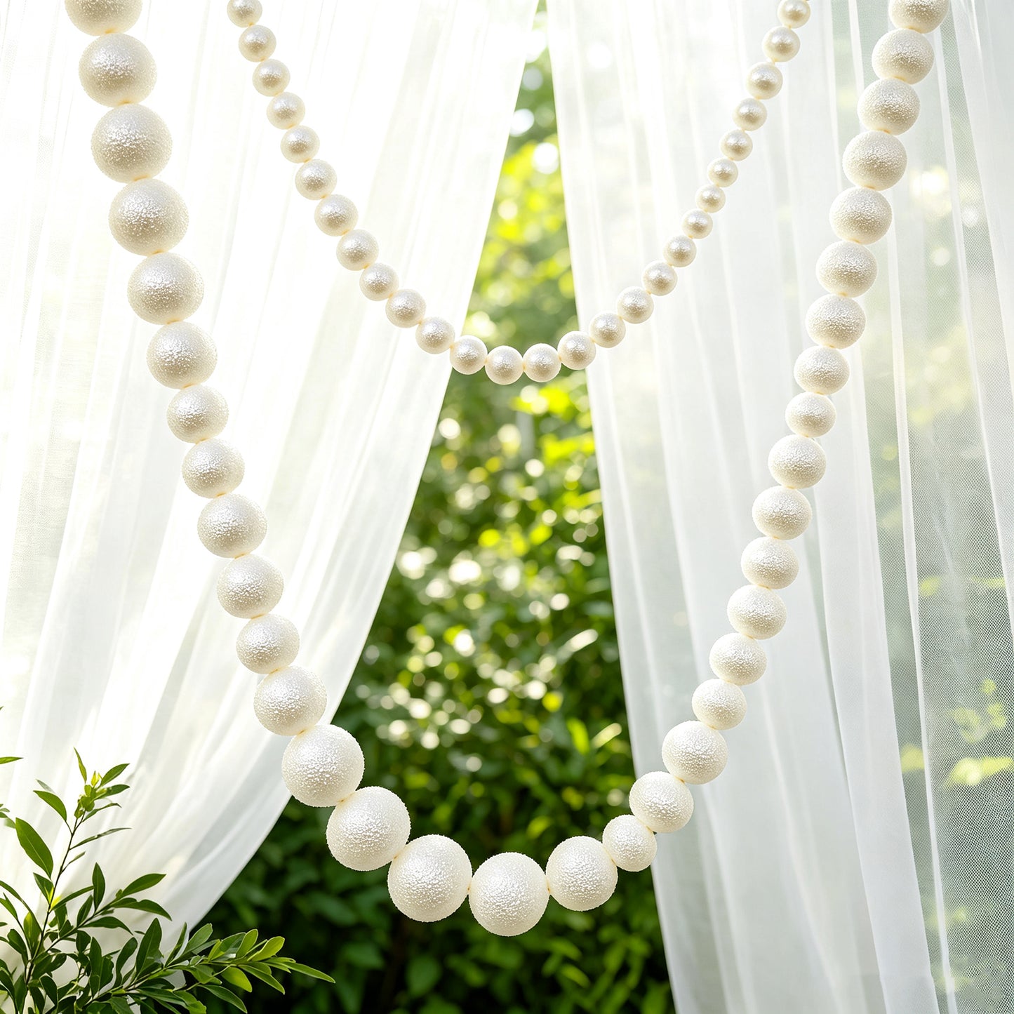 Foam Pearl Garland White 5ft Long with 20 Count 3" Pearls - Hanging Strand for Backdrop Decor