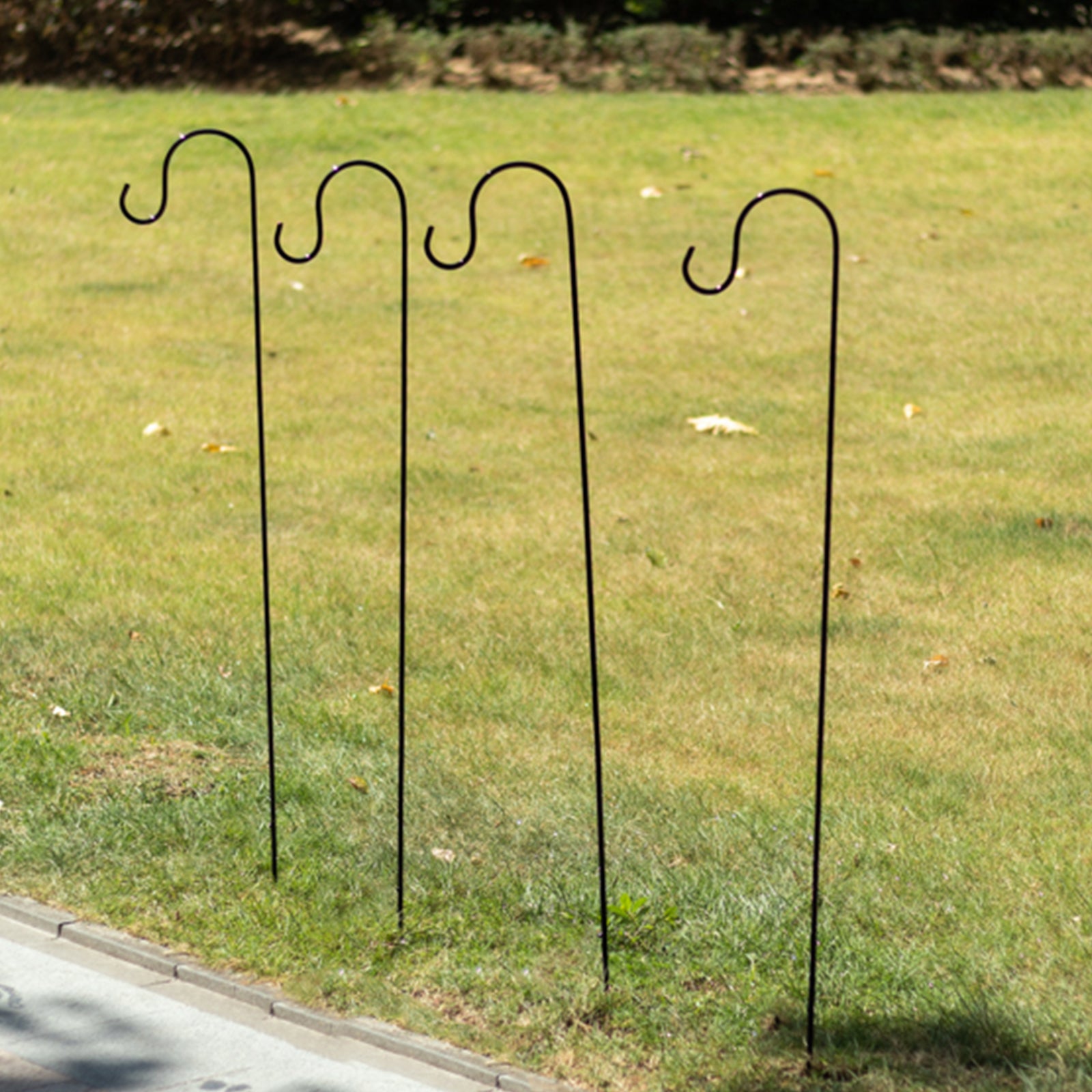 black metal plant hanger 10 Pack Black Metal Shepherds Hook Plant Hanger Stands with 2 Prong Base, Outdoor Lantern Hangers Heavy Duty Bird Feeder Poles