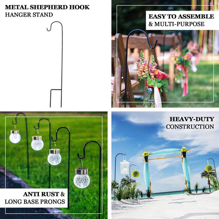 10 Pack Black Metal Shepherds Hook Lantern Hangers with 2 Prong Base, 46" Tall Outdoor Plant Hanger Stands Heavy Duty Bird Feeder Poles