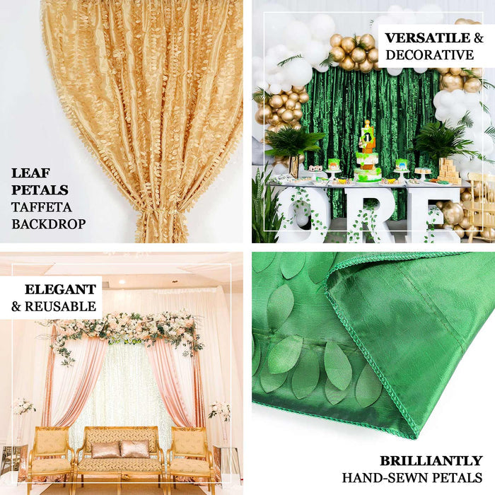 8ftx8ft Champagne 3D Leaf Petal Taffeta Event Curtain Drapes, Backdrop Event Panel With Rod Pocket