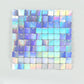 Iridescent blue square sequin shimmer wall backdrop for party décor.