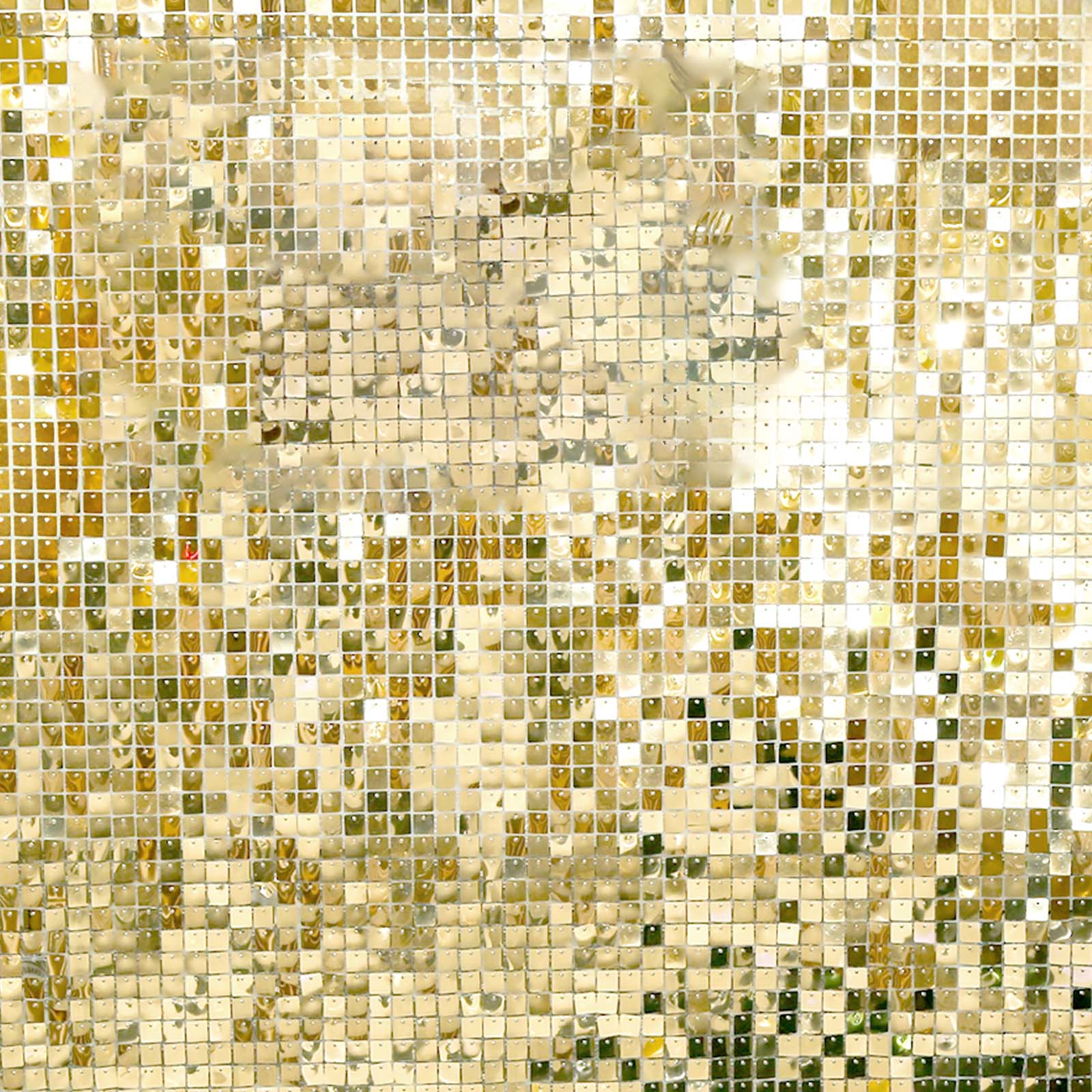 Shiny gold sequin shimmer wall backdrop for party decor.