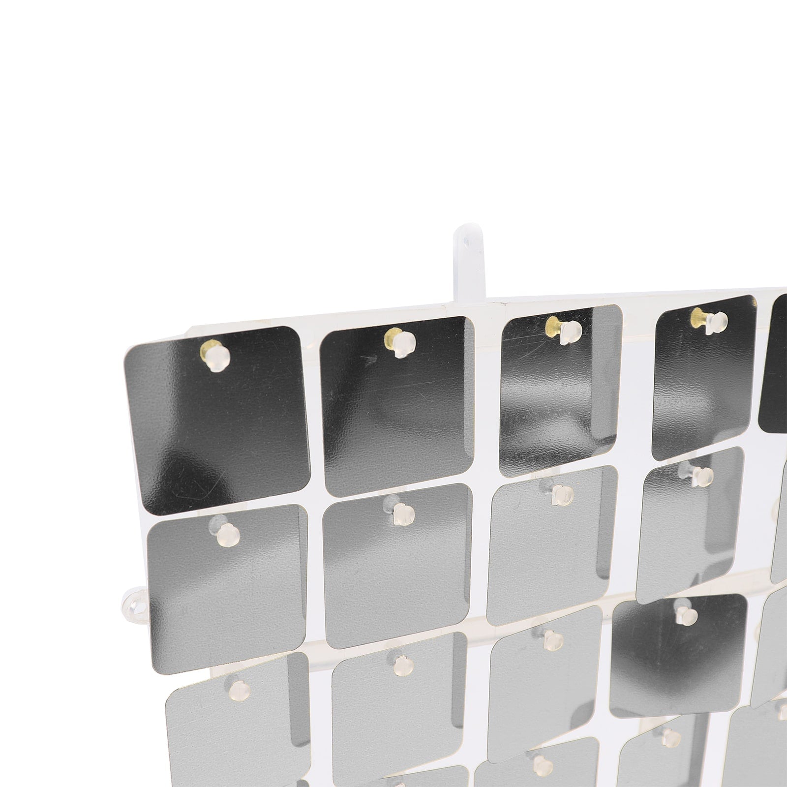 Shiny silver square sequin shimmer wall backdrop panels for party decor.
