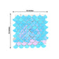 Iridescent blue sequin wall backdrop with mermaid scales pattern, 12 inches.