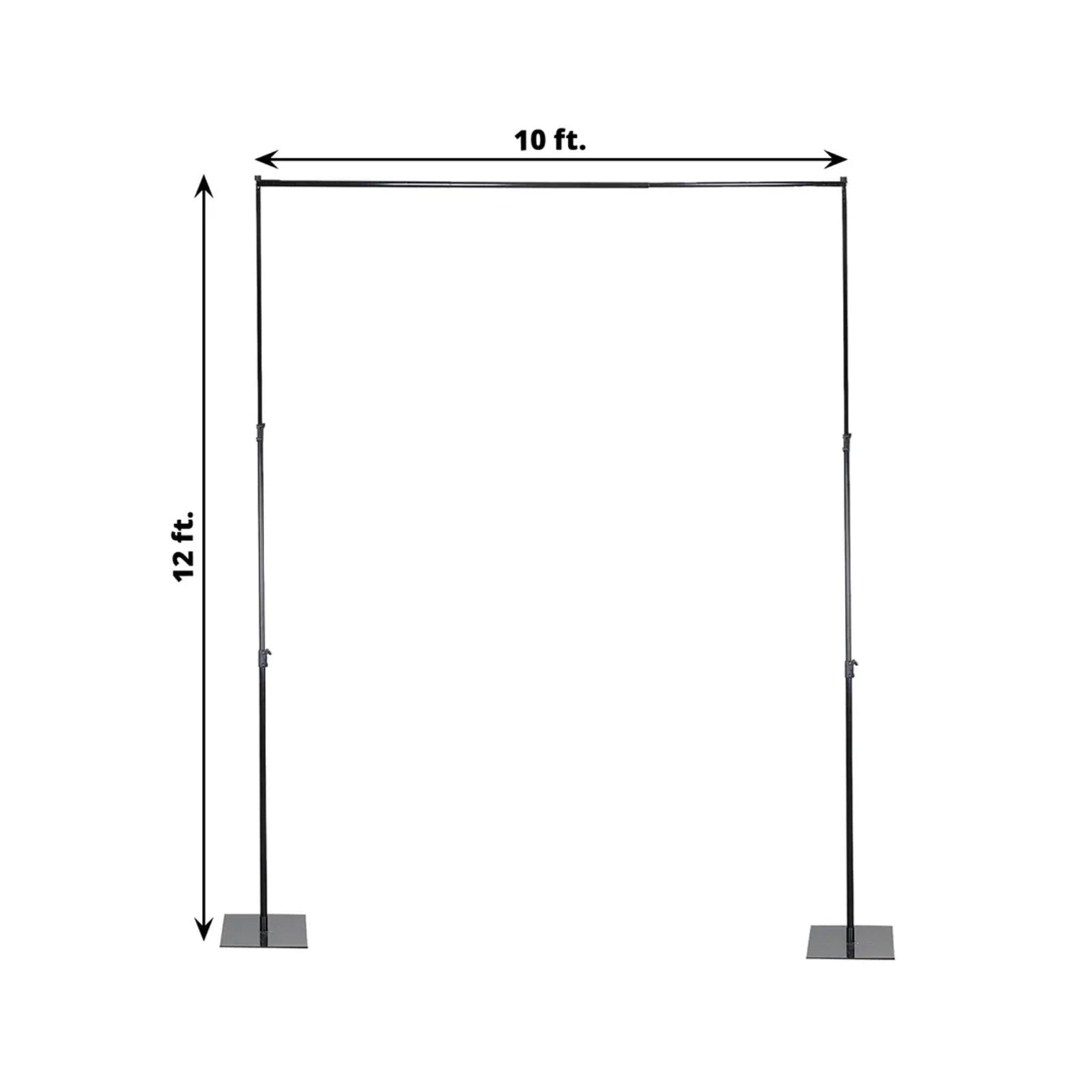 Black heavy duty metal backdrop stand 10ftx12ft with reinforced crossbar.