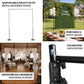 Black heavy duty metal backdrop stand with reinforced crossbar for events.