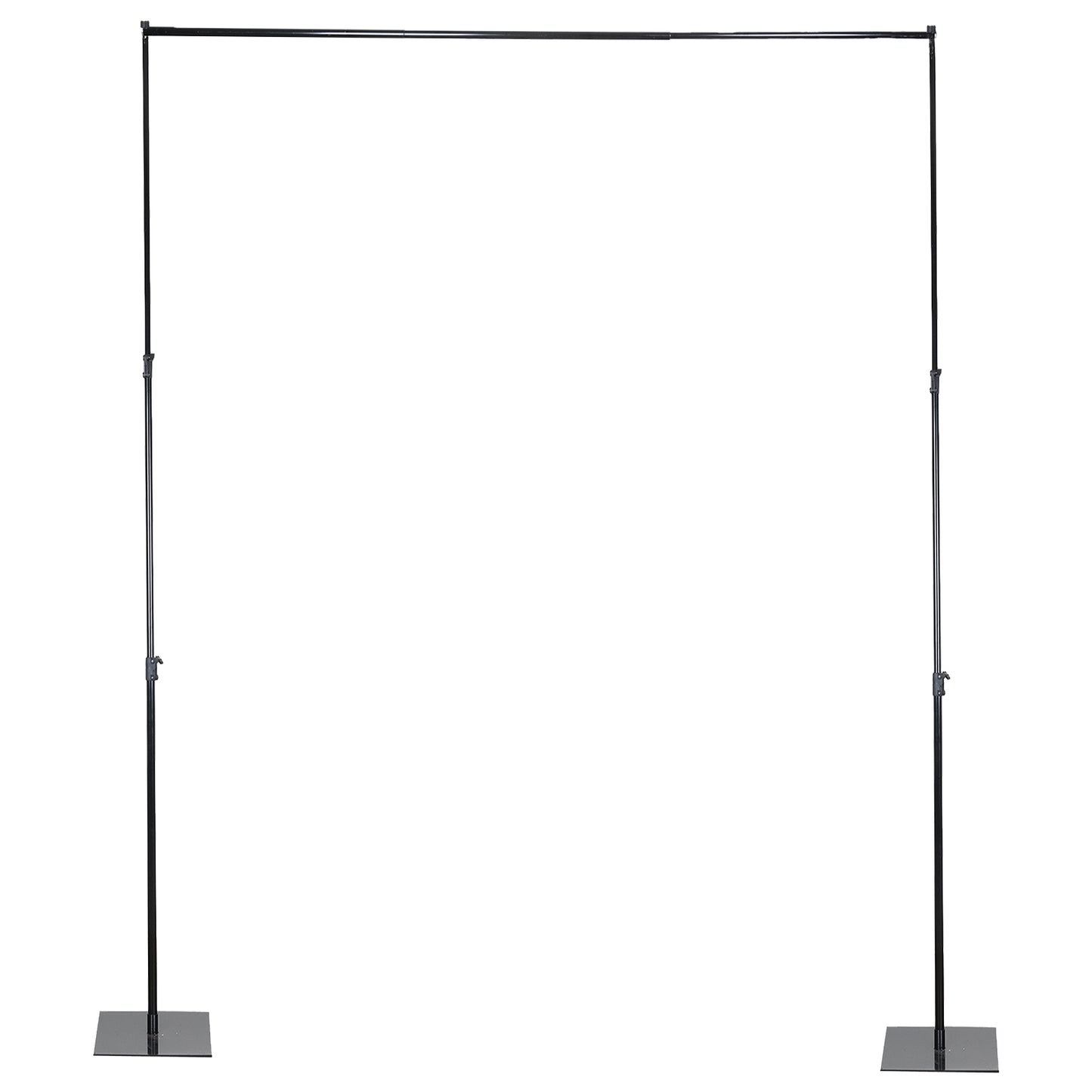 Black heavy duty metal backdrop stand with reinforced crossbar.