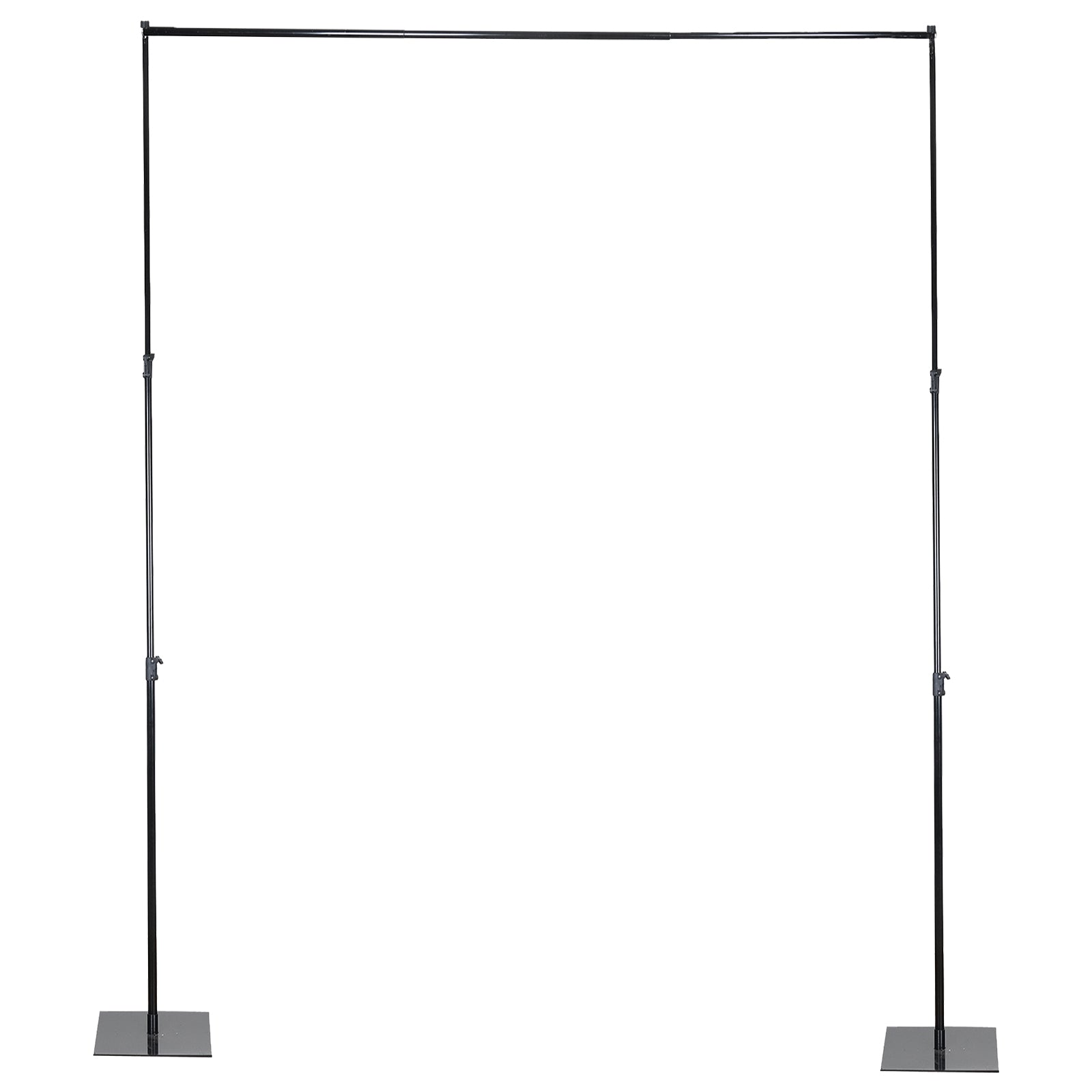 Black heavy duty metal backdrop stand with reinforced crossbar.