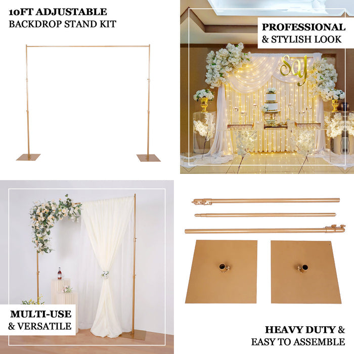 10ft Gold Metal DIY Adjustable Heavy Duty Backdrop Stand Kit, Steel Base