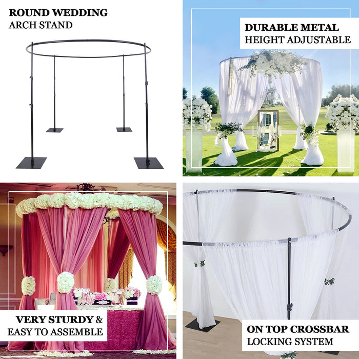 10ft Adjustable 4-Post Circular Black Metal Wedding Event Arch Stand, Round Backdrop Canopy Frame Chuppah