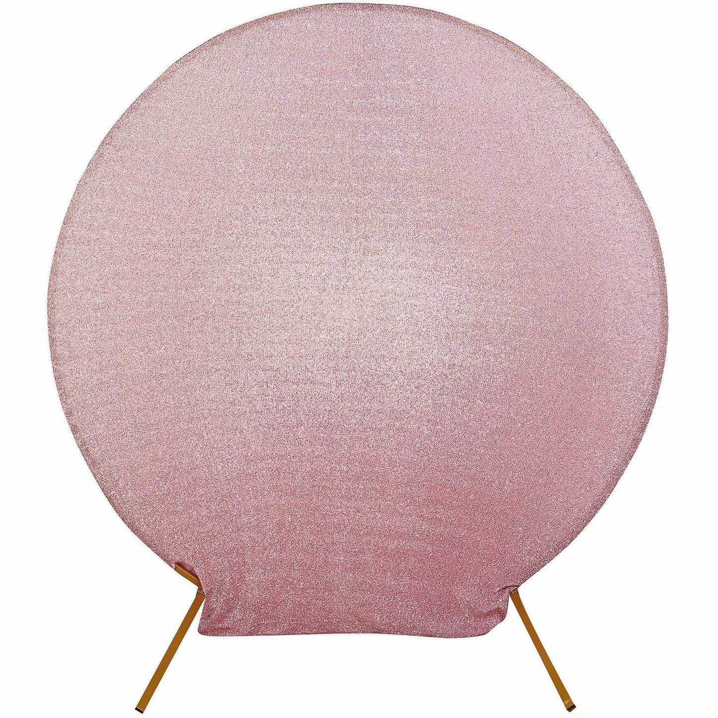 7.5ft Rose Gold Metallic Shimmer Tinsel Spandex Round Backdrop, 2-Sided Wedding Arch Cover