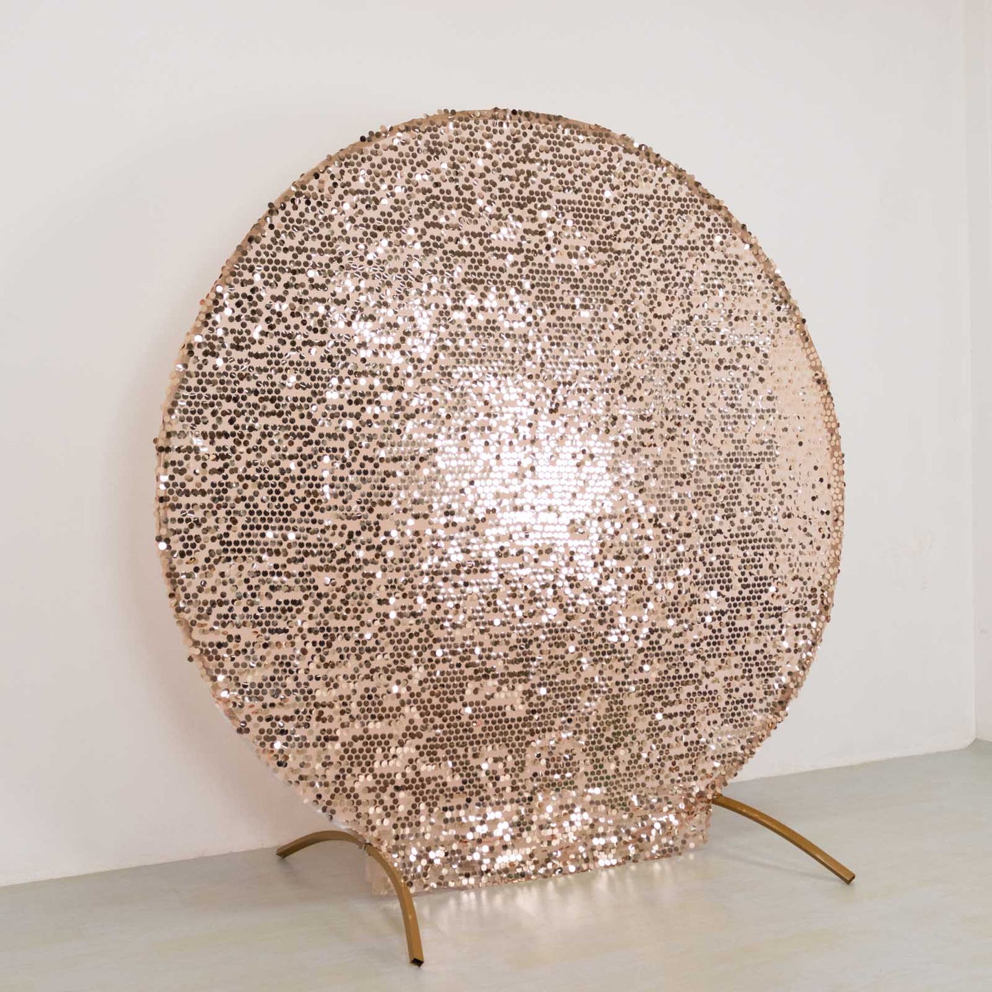 7.5ft Sparkly Rose Gold Big Payette Sequin Wedding Arch Cover for Round Backdrop Stand