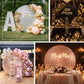 Sparkly rose gold sequin wedding arch cover for backdrop stand.