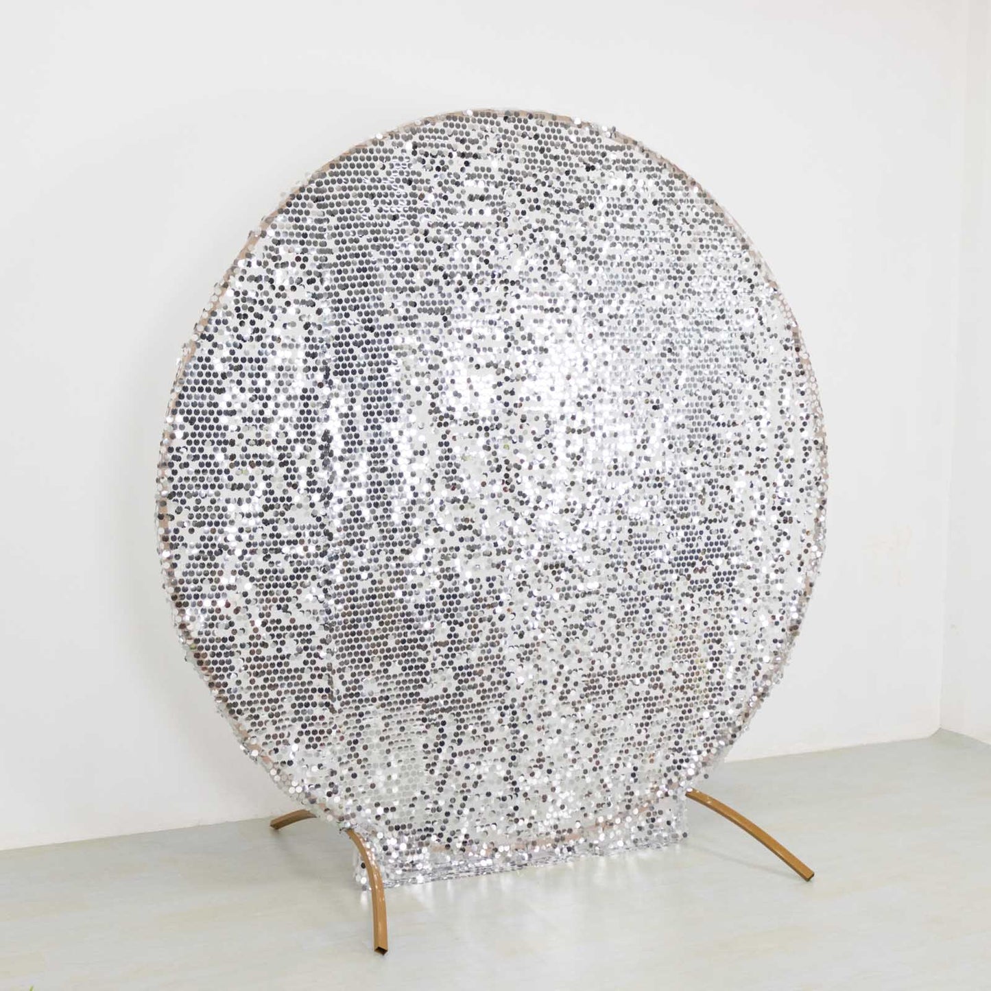 7.5ft Sparkly Silver Big Payette Sequin Wedding Arch Cover for Round Backdrop Stand