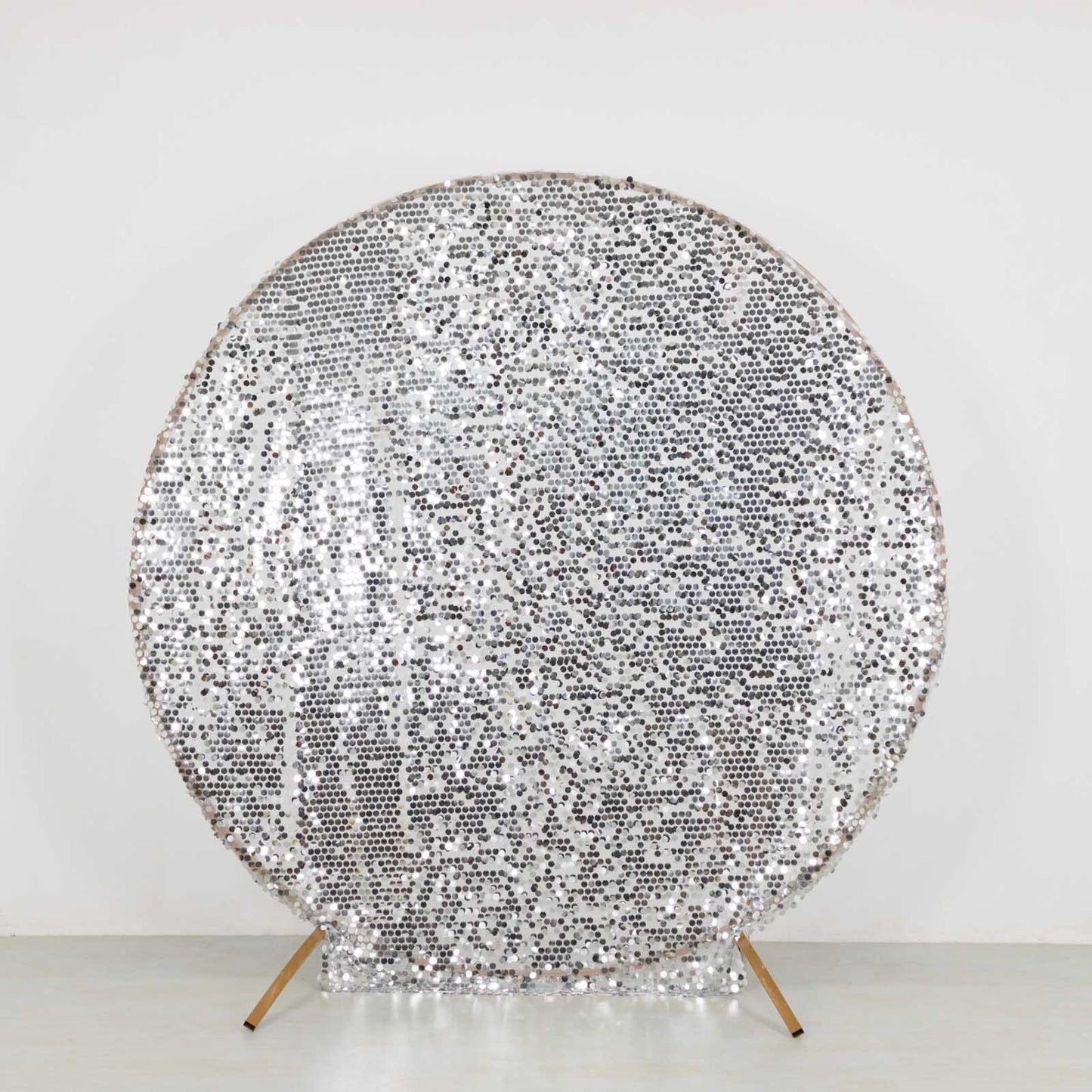 7.5ft Sparkly Silver Big Payette Sequin Wedding Arch Cover for Round Backdrop Stand