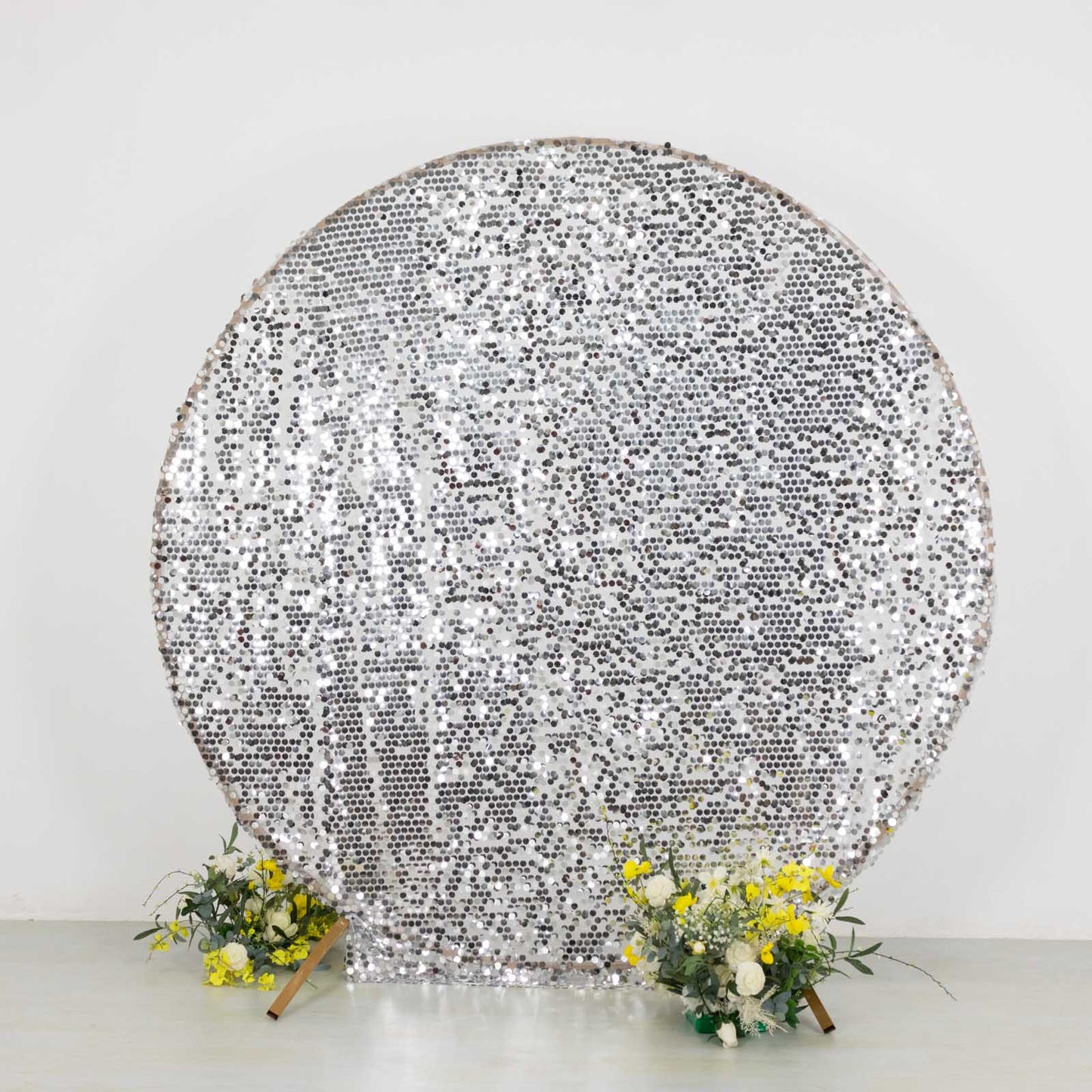 7.5ft Sparkly Silver Big Payette Sequin Wedding Arch Cover for Round Backdrop Stand