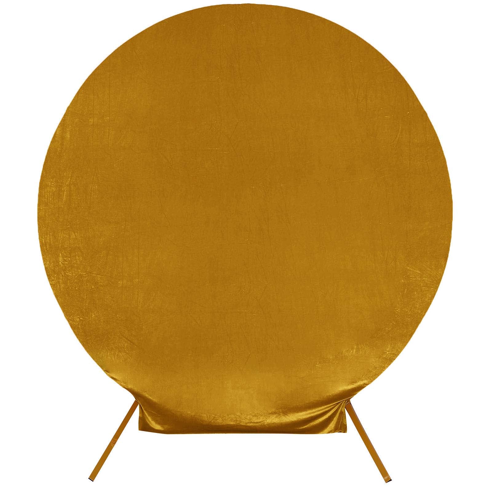 Metallic gold velvet fitted round wedding arch cover.