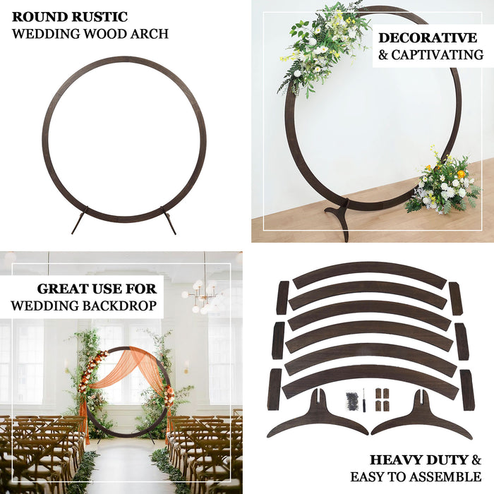 7.4ft Dark Brown Wood DIY Round Wedding Arch Backdrop Stand, Rustic Photo Backdrop Stand