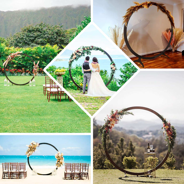 7.4ft Dark Brown Wood DIY Round Wedding Arch Backdrop Stand, Rustic Photo Backdrop Stand