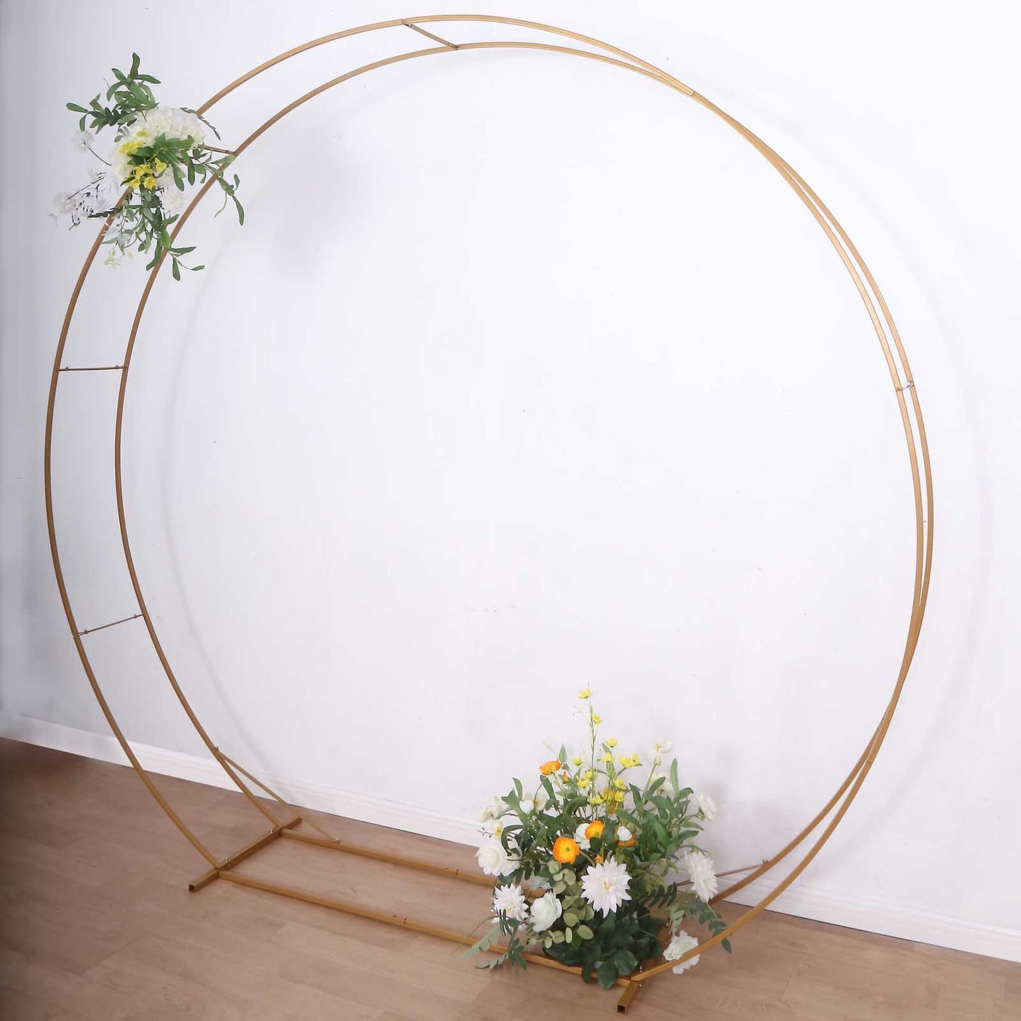 7.5ft Heavy Duty Gold Metal Round Wedding Arbor Floral Balloon Frame, Double Hoop Wedding Arch Photo Backdrop Stand