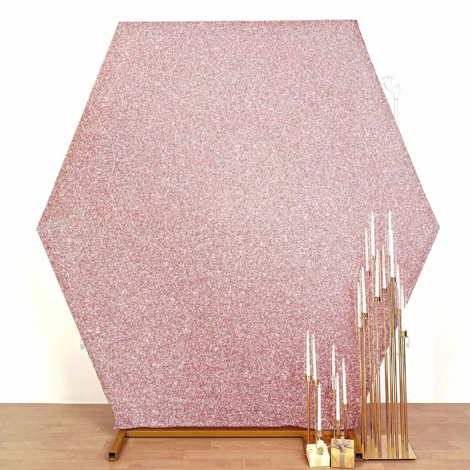 Rose gold metallic shimmer hexagon backdrop for weddings.