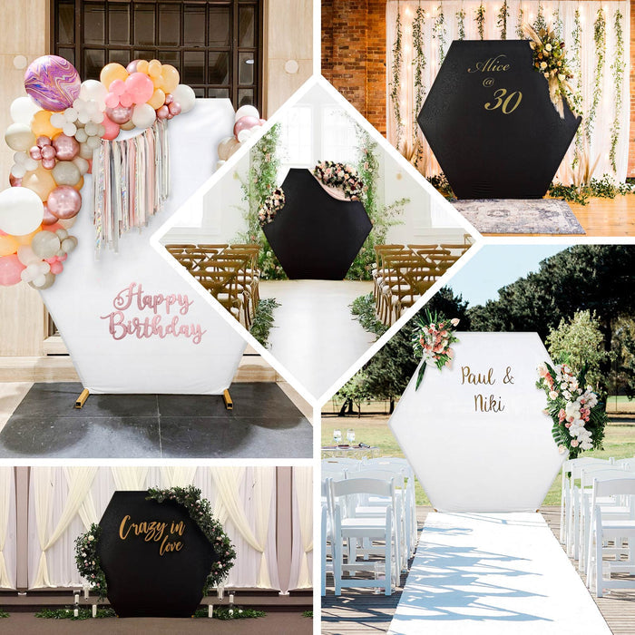 8ftx7ft Black 2-Sided Spandex Fit Hexagon Wedding Arch Backdrop Cover