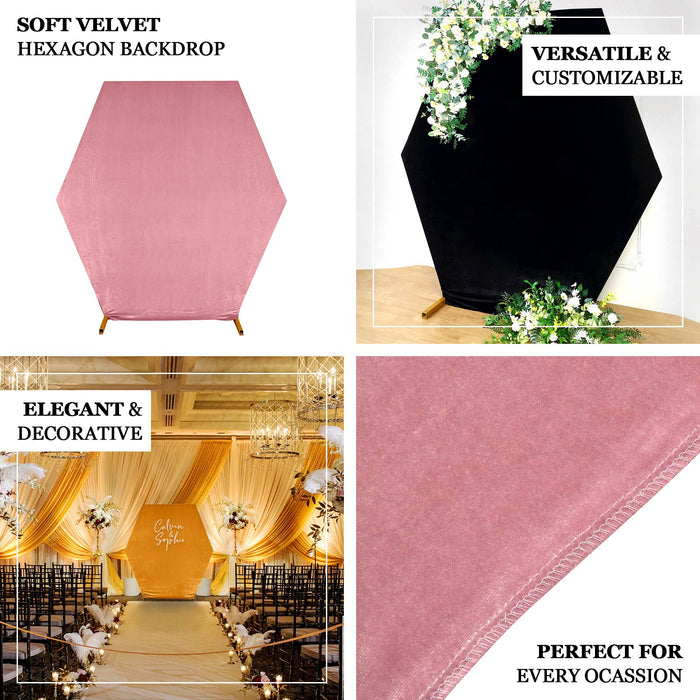 8ftx7ft Dusty Rose Soft Velvet Fitted Hexagon Wedding Arch Cover