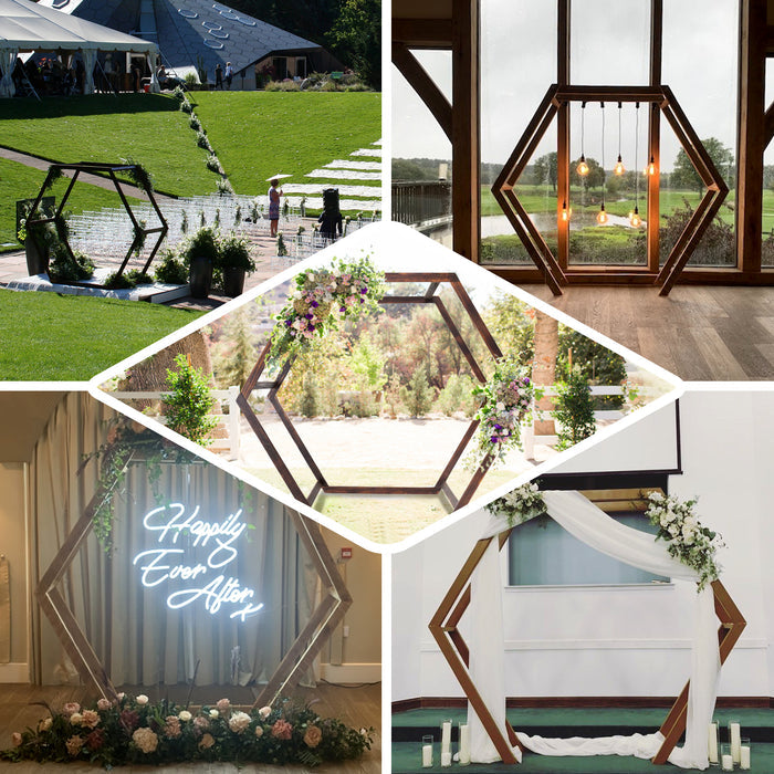 7ftx8.5ft Heavy Duty Wooden Dual Hexagonal Wedding Arch Backdrop Stand