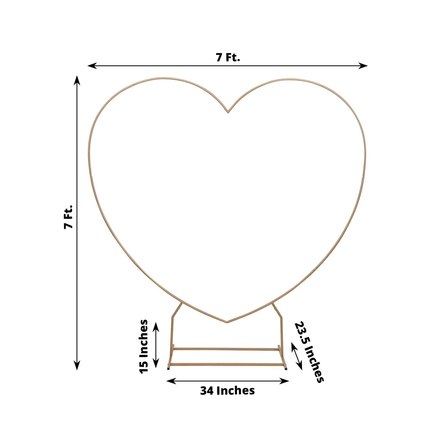 7ft Heavy Duty Gold Metal Heart Shape Photo Backdrop Stand, Wedding Arch Floral Balloon Frame with Sturdy Rectangular Base