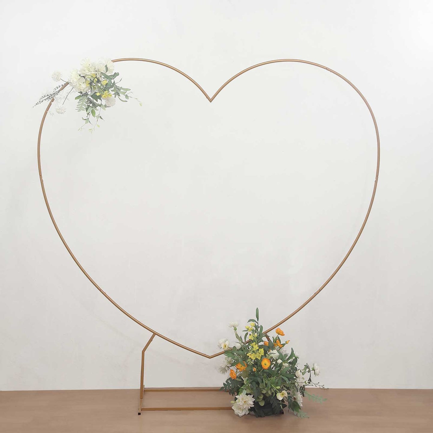 7ft Heavy Duty Gold Metal Heart Shape Photo Backdrop Stand, Wedding Arch Floral Balloon Frame with Sturdy Rectangular Base