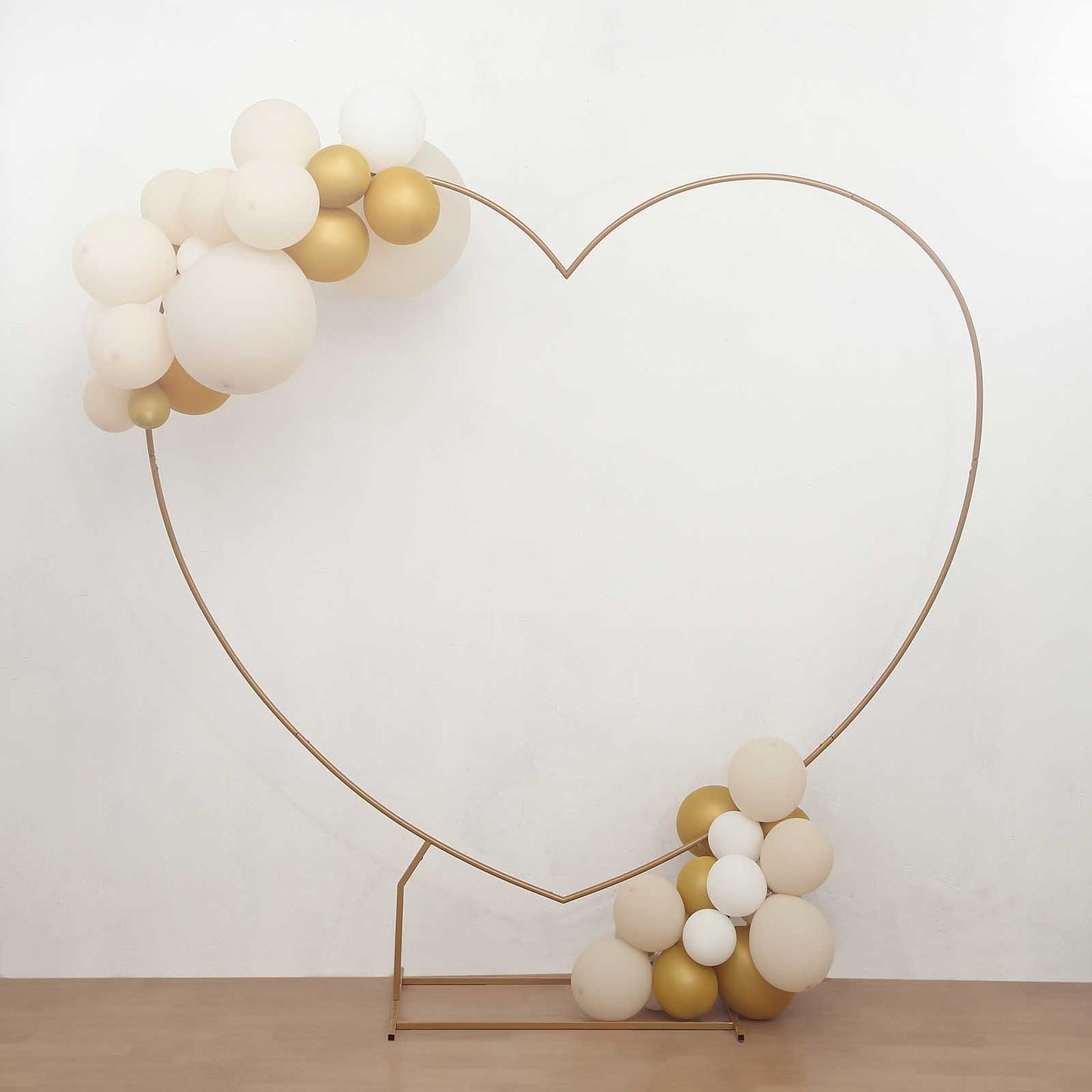 7ft Heavy Duty Gold Metal Heart Shape Photo Backdrop Stand, Wedding Arch Floral Balloon Frame with Sturdy Rectangular Base