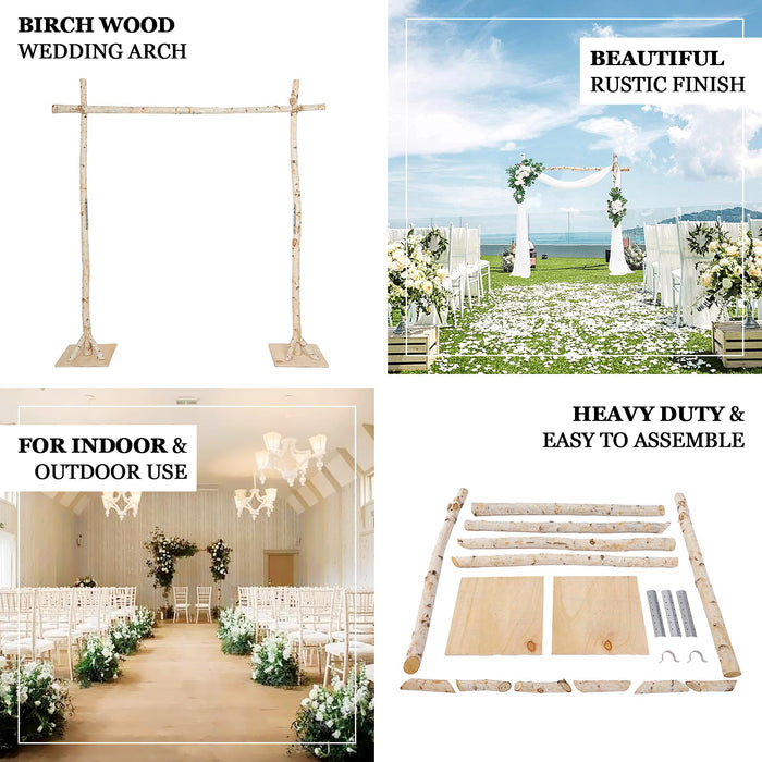 7.5ft Natural Birch Wood Square Wedding Arch, Rustic Arbor Photography Backdrop Stand