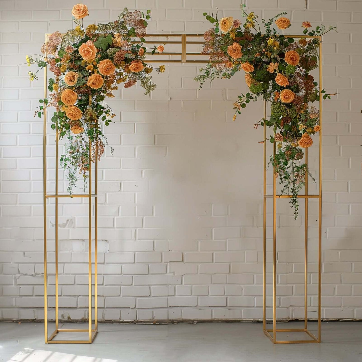 Heavy Duty Gold Metal 3D Rectangular Wedding Arch, 8ft Floral Balloon Frame Backdrop Stand