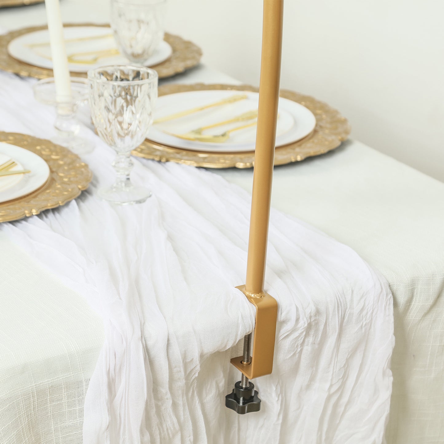 4ftx6ft Gold Metal Over-The-Table Rod Stand with Clamps, Round Top Balloon Arch Flower Stand for Wedding and Party Decorations