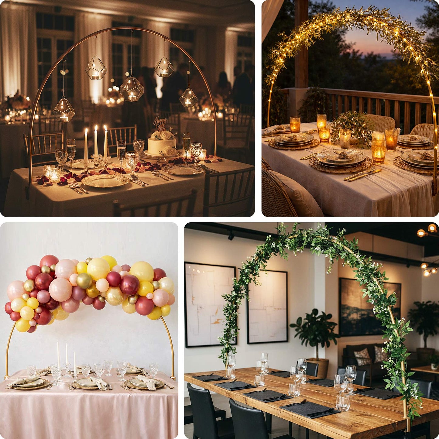 Gold balloon arch stand for wedding and party decorations.