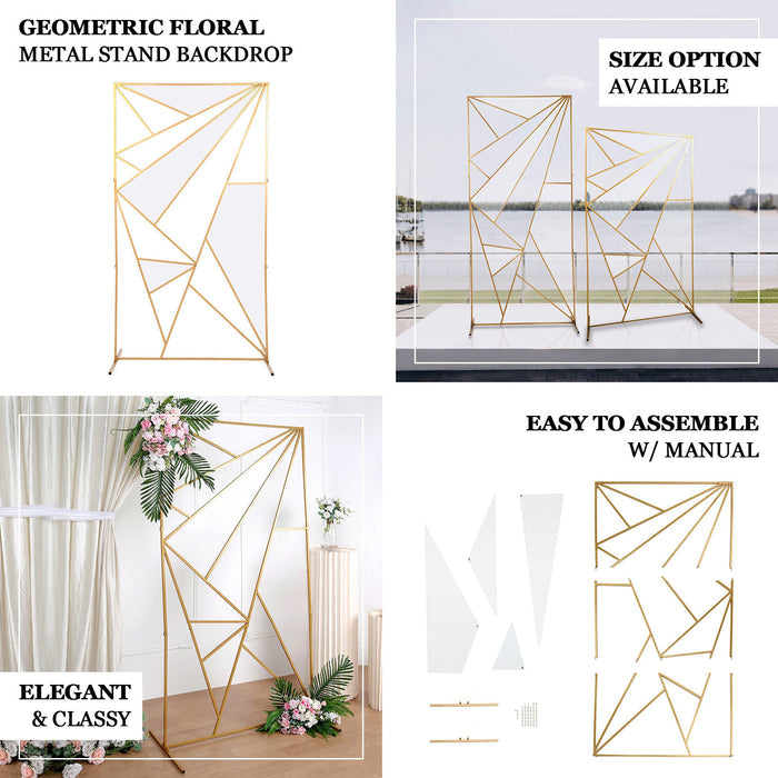 6ft Tall Gold Metal Geometric Wedding Backdrop Rectangle Floor Stand, Flower Stand Doorway Wall Prop With Cloudy Film Insert