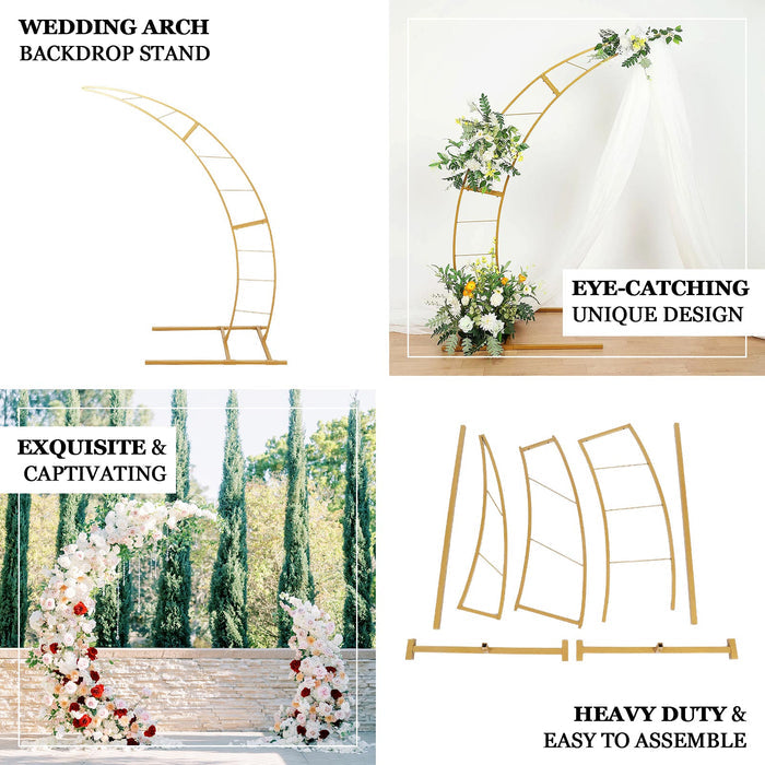 6.5ft Gold Metal Half Crescent Moon Wedding Arch, Curved Design Flower Balloon Frame