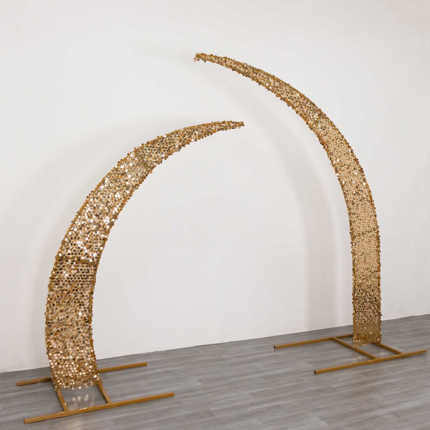 Set of 2 Gold Big Payette Sequin Backdrop Stand Cover for Half Crescent Moon Wedding Arch, Sparkly Double Sided - 6.5ft, 8ft