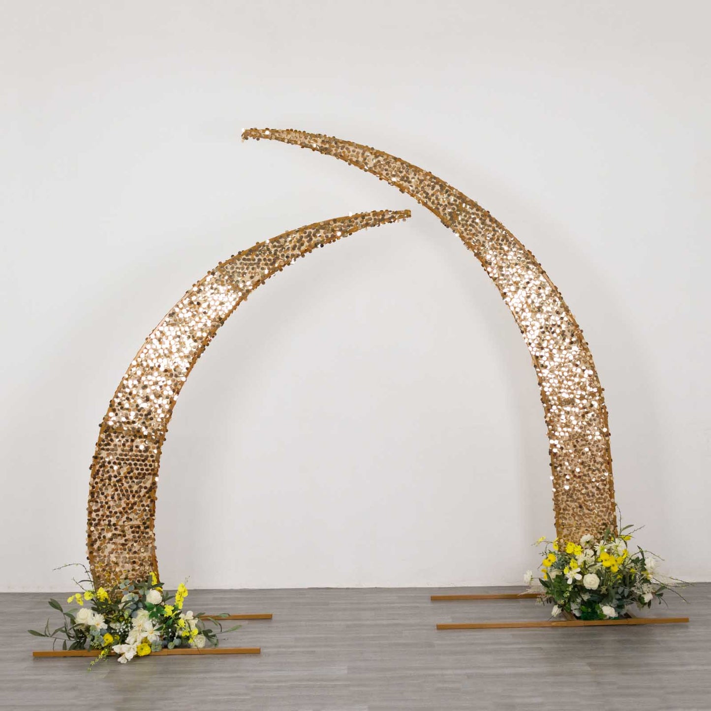 Set of 2 Gold Big Payette Sequin Backdrop Stand Cover for Half Crescent Moon Wedding Arch, Sparkly Double Sided - 6.5ft, 8ft