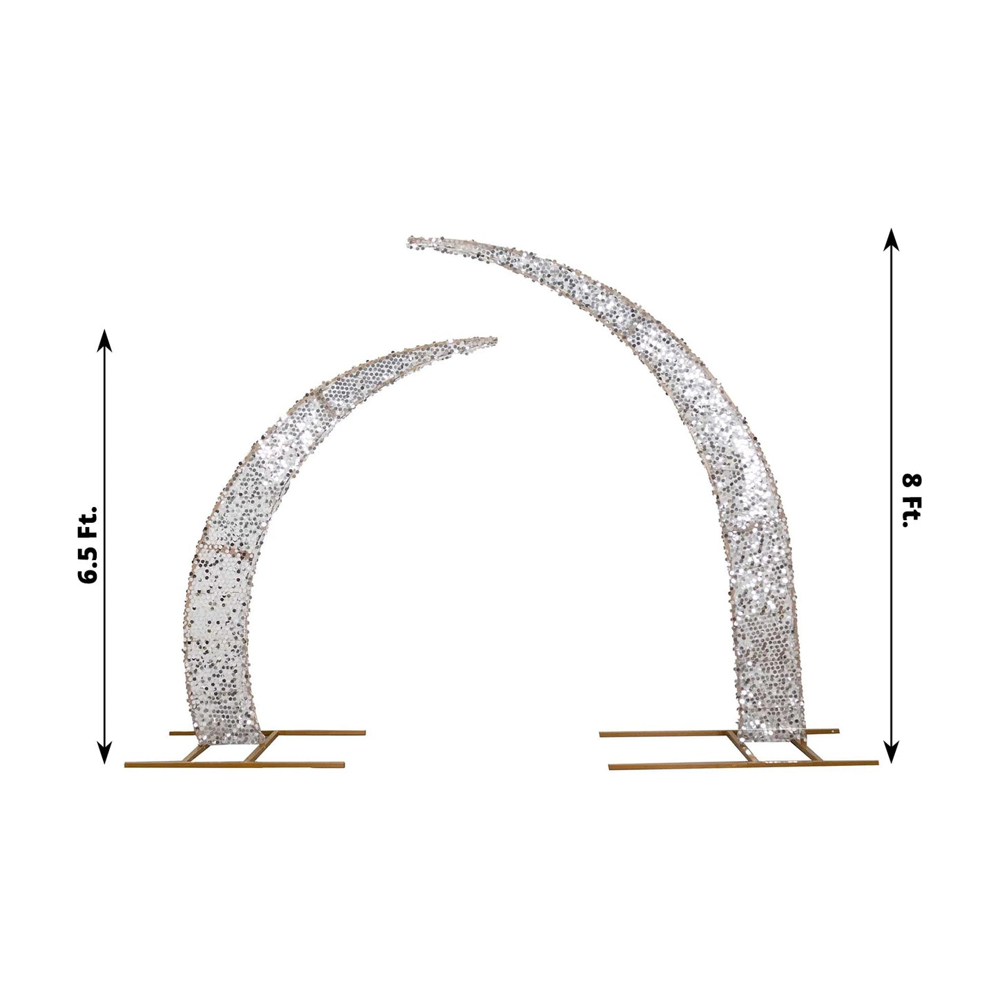 Set of 2 Silver Big Payette Sequin Backdrop Stand Cover for Half Crescent Moon Wedding Arch, Sparkly Double Sided - 6.5ft, 8ft