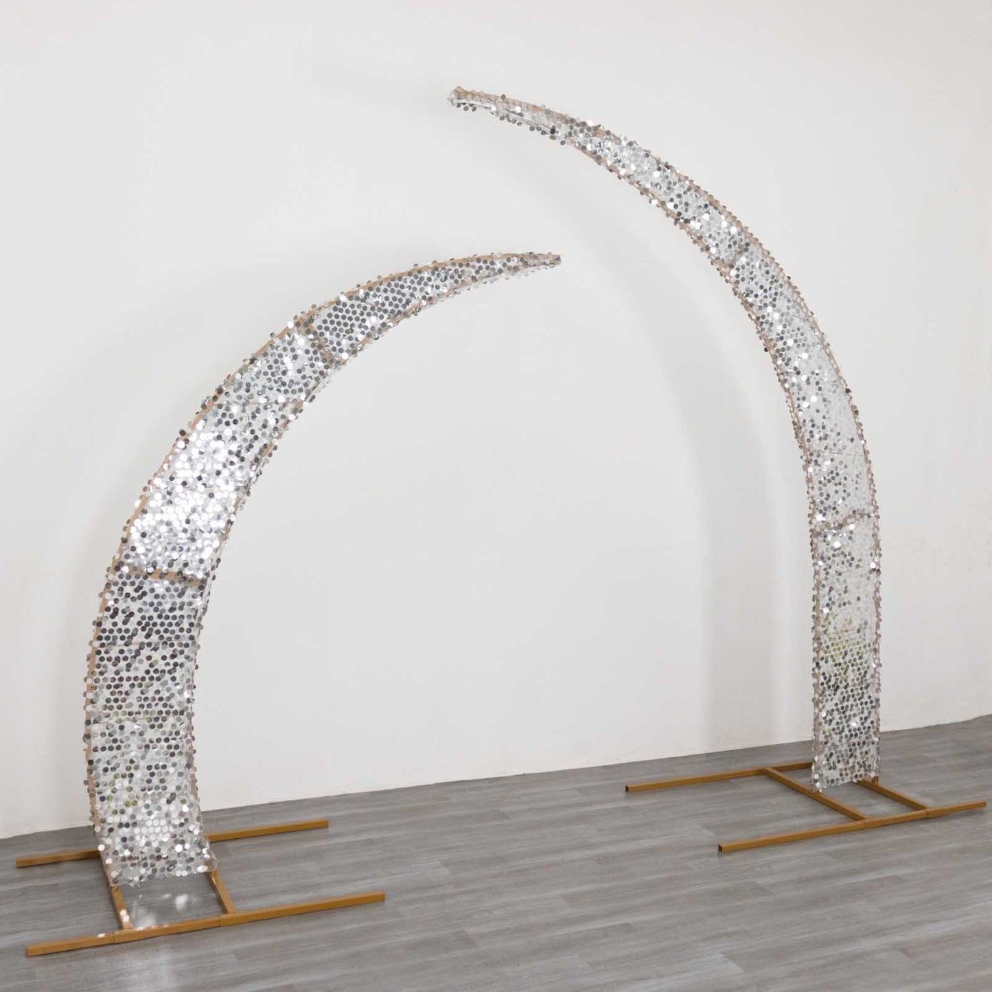 Set of 2 Silver Big Payette Sequin Backdrop Stand Cover for Half Crescent Moon Wedding Arch, Sparkly Double Sided - 6.5ft, 8ft