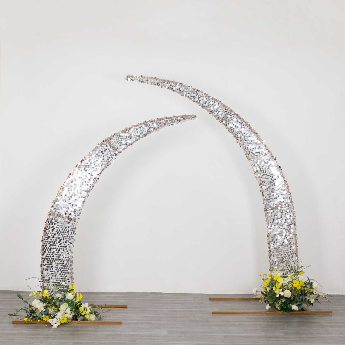 Set of 2 Silver Big Payette Sequin Backdrop Stand Cover for Half Crescent Moon Wedding Arch, Sparkly Double Sided - 6.5ft, 8ft