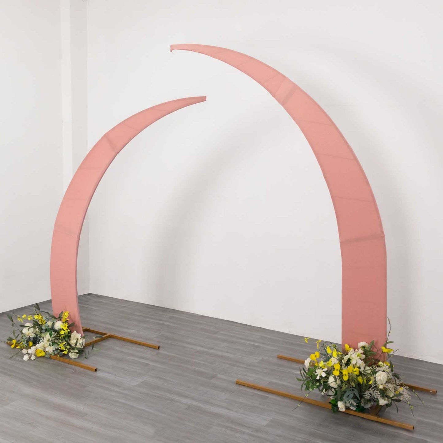 Set of 2 Dusty Rose Spandex Half Crescent Moon Backdrop Stand Covers, Custom Fitted Wedding Arch Cover for Curved Arbor Flower Balloon Frame