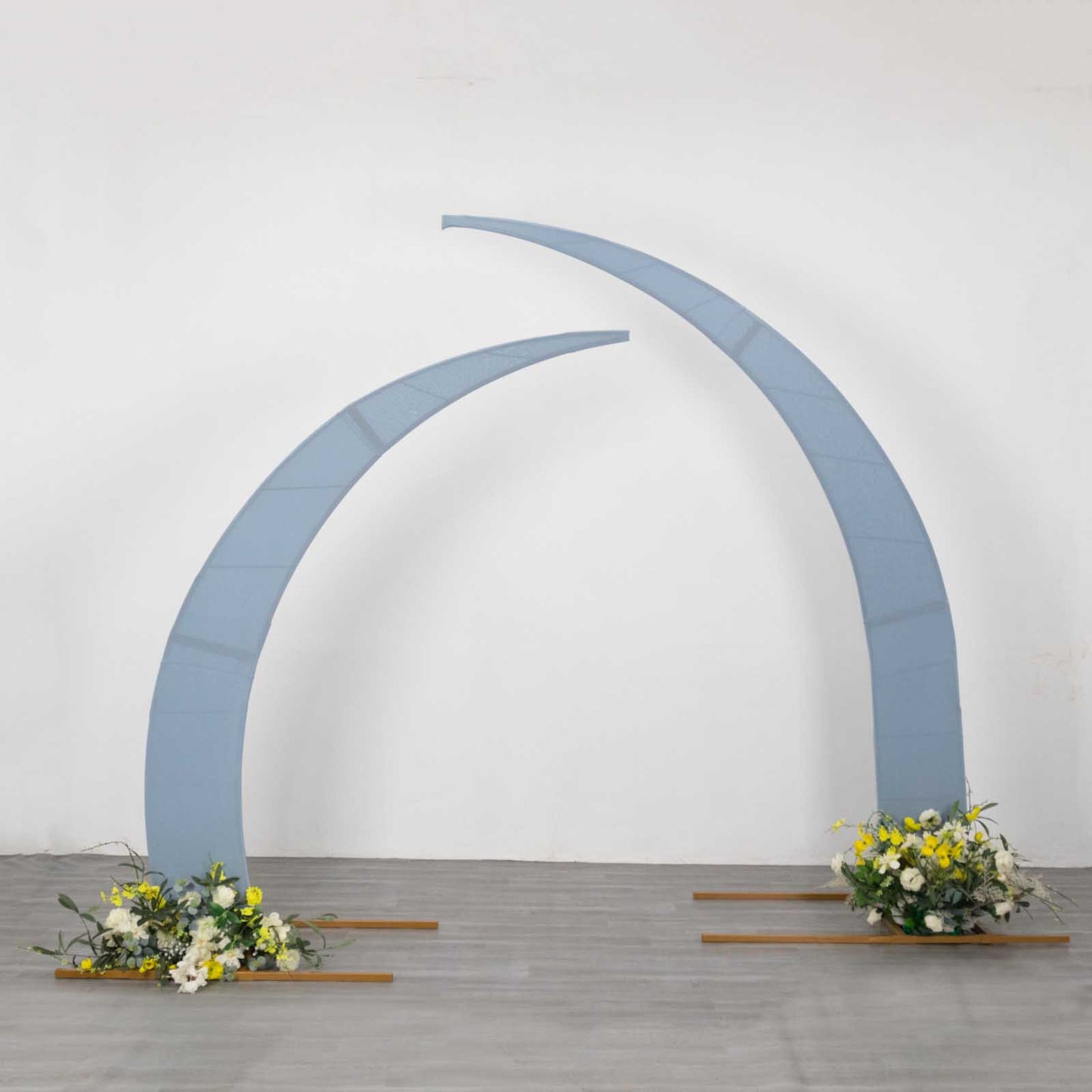 Set of 2 Dusty Blue Spandex Half Crescent Moon Backdrop Stand Covers, Custom Fitted Wedding Arch Cover for Curved Arbor Flower Balloon Frame