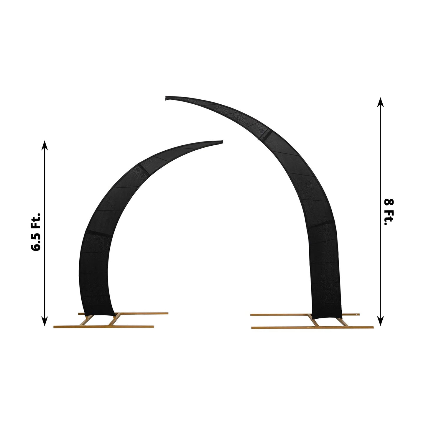 Set of 2 Black Spandex Half Crescent Moon Backdrop Stand Covers, Custom Fitted Wedding Arch Cover for Curved Arbor Flower Balloon Frame