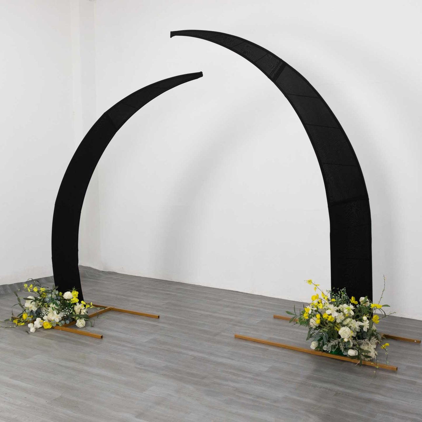 Set of 2 Black Spandex Half Crescent Moon Backdrop Stand Covers, Custom Fitted Wedding Arch Cover for Curved Arbor Flower Balloon Frame