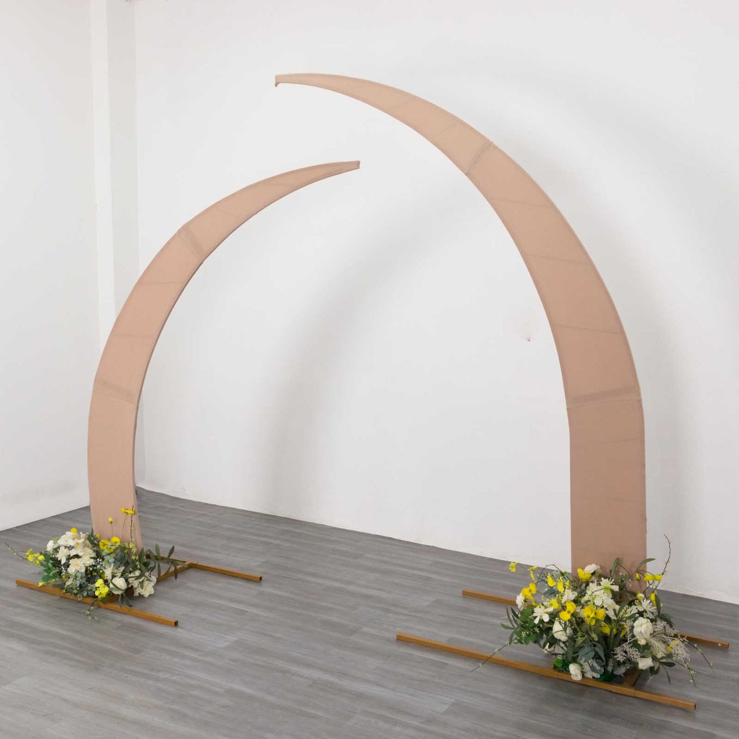 Set of 2 Nude Spandex Half Crescent Moon Backdrop Stand Covers, Custom Fitted Wedding Arch Cover for Curved Arbor Flower Balloon Frame