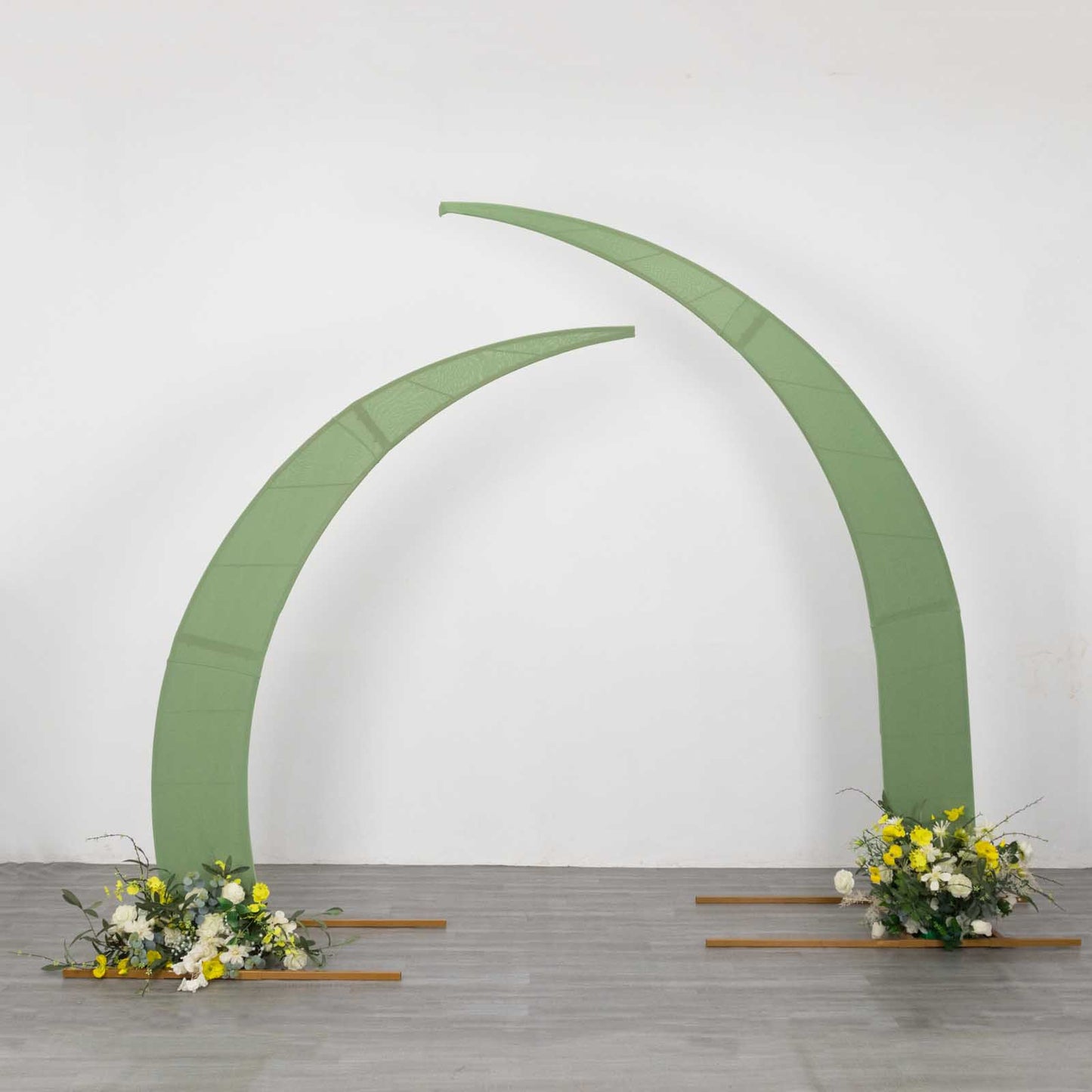 Set of 2 Sage Green Spandex Half Crescent Moon Backdrop Stand Covers, Custom Fitted Wedding Arch Cover for Curved Arbor Flower Balloon Frame