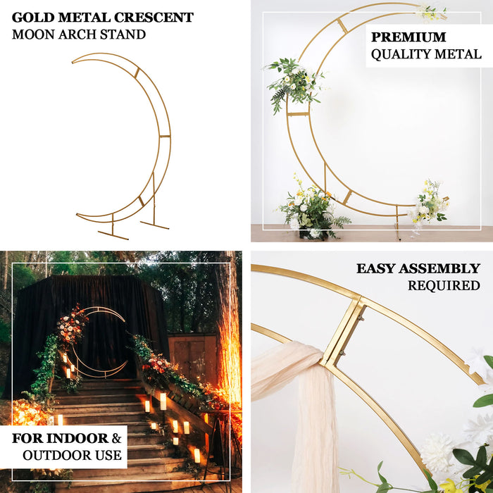 7.5ft Gold Metal Crescent Moon Wedding Arch Stand, Curved Flower Balloon Frame