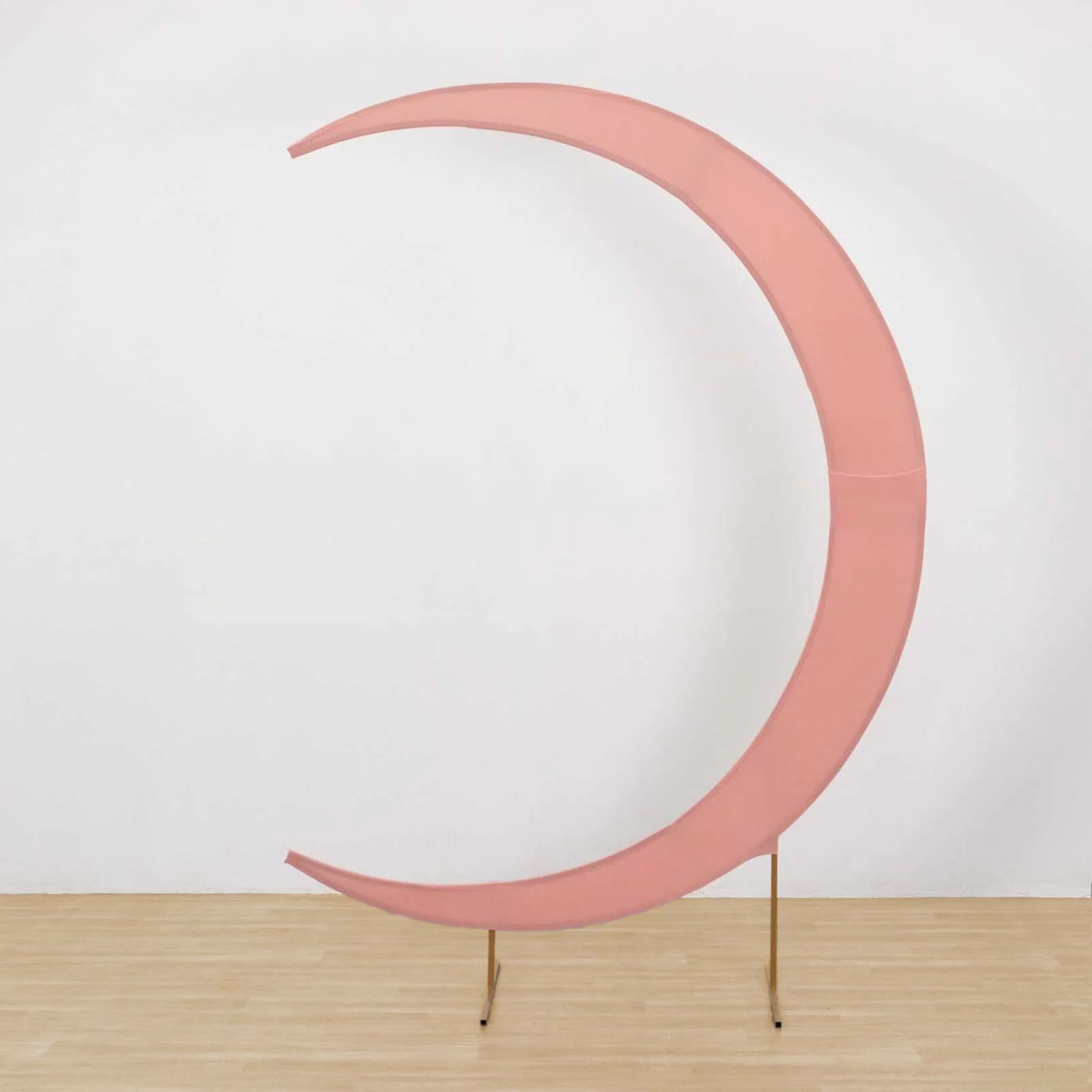 Dusty rose crescent moon wedding arch cover for Chiara backdrop stand.